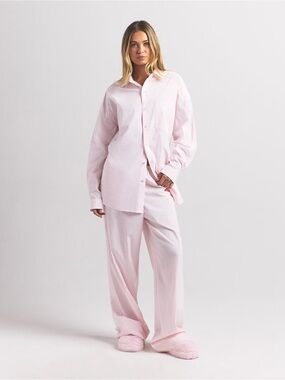 SKIMS Cotton Poplin Sleep Oversized Long Set – Cherry Blossom Stripe – Large